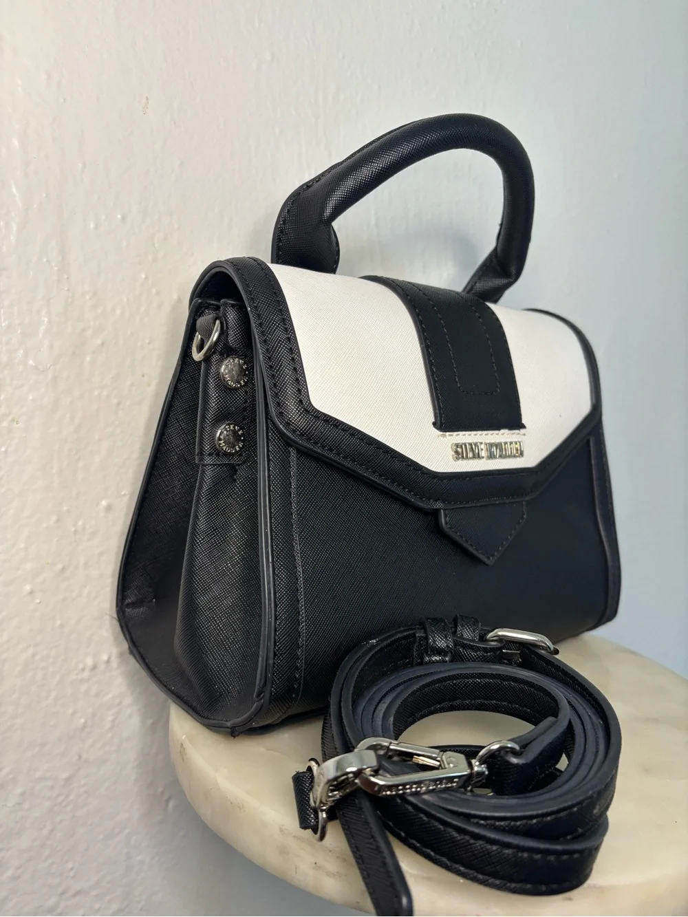 Steve Madden Black and White Two-Tone Top-Handle Satchel